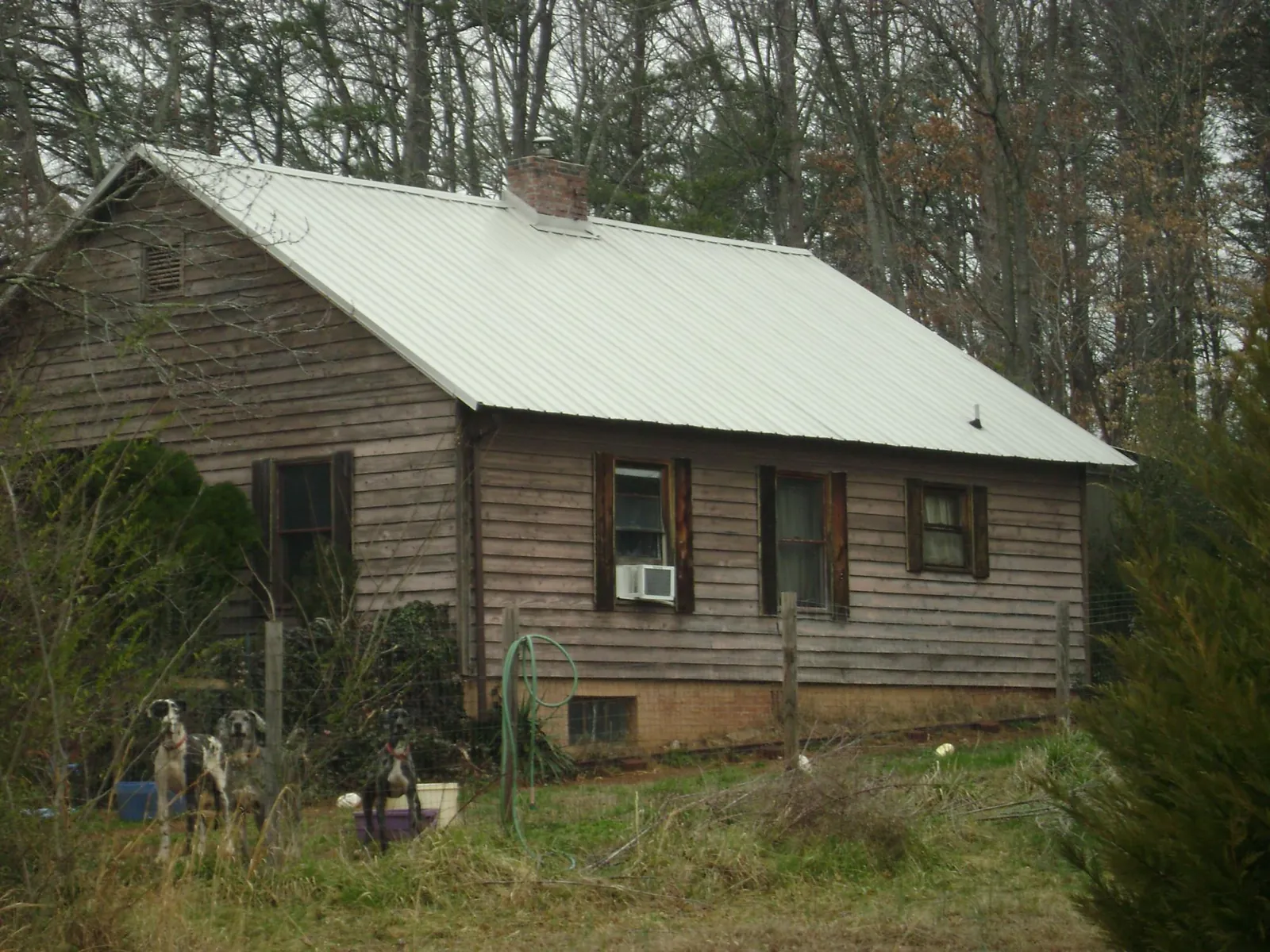 White metal roof on an old wood sided farmhouse, from a Metal Roof Installation job in Stanley